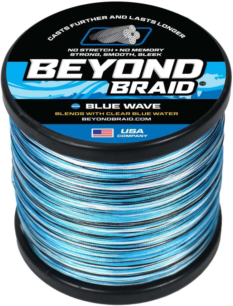 Beyond Braid Braided Fishing Line -Super Strong – Abrasion Resistant – No Stretch -Blue Camo, Moss Camo, White, Green, Pink, Blue, 4 Strand 8 Strand