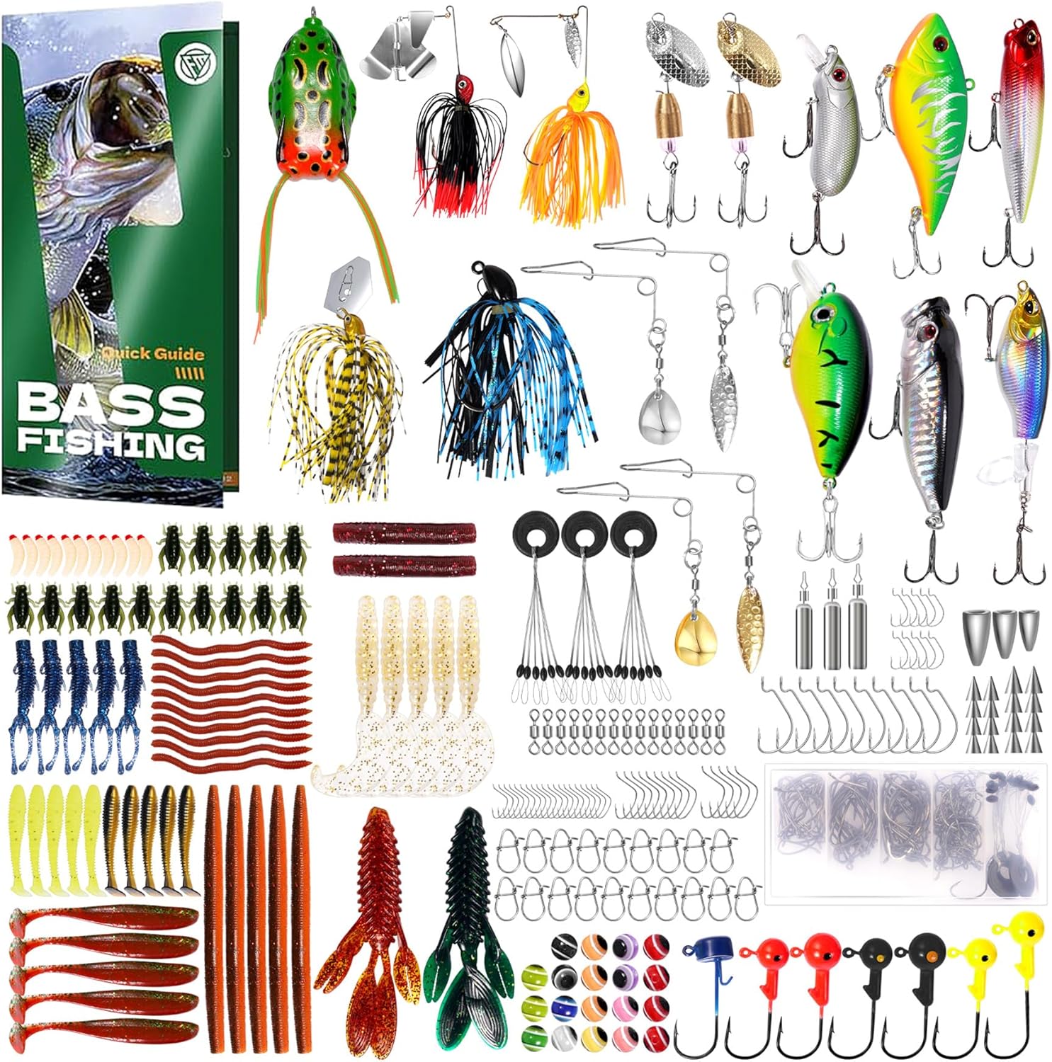 322-Piece Fishing Lures Kit – Buzz Bait/Spinner Baits/Jig/Frog, Fishing Tackle Box with Tackle Included, Soft Bait/Hooks/Weights, 2024 Fishing Gear Lure Kit Gift for Men Freshwater Bass Trout