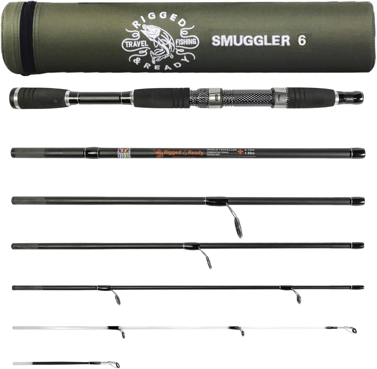 Rigged and Ready Smuggler Series Travel Fishing Rods – 4 Unique Super Compact Multi Purpose Rod Lengths with 2 or 4 Tips for Active Travel Fishing on Freshwater and Saltwater Fish